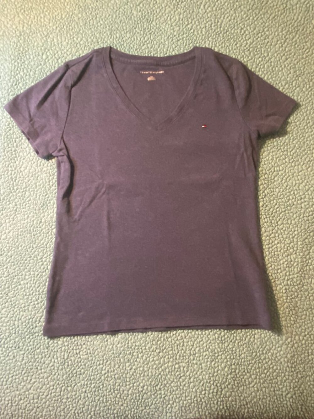Tommy Hilfiger Women's V-neck shirt Navy Blue Large Short sleeve